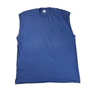 Fruit of the Loom Best Mens 2XL‎ Blue Pocket Muscle Tee Sleeveless Shirt Cotton